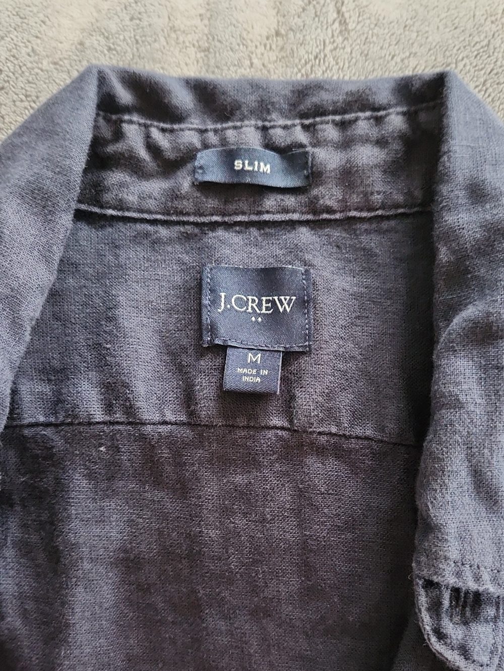 J. Crew Linen Blend Navy Blue Button Down Men's M. Casual Cotton Quiet Luxury